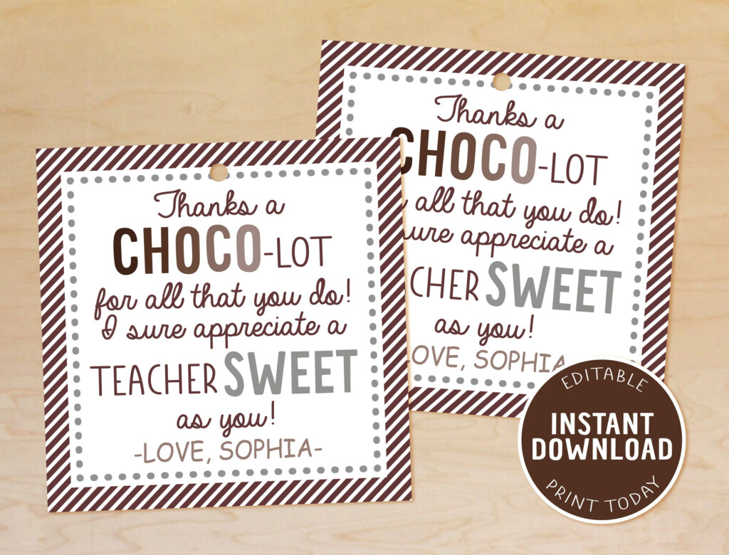 Chocolate Teacher Appreciation Tags Chocolate Thank You Gift Etsy 