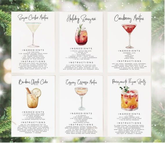 Christmas Cocktail Recipe Cards Template