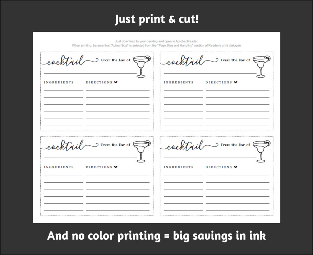 Cocktail Recipe Card Printable Template For Brewery Shower Bar Drink 