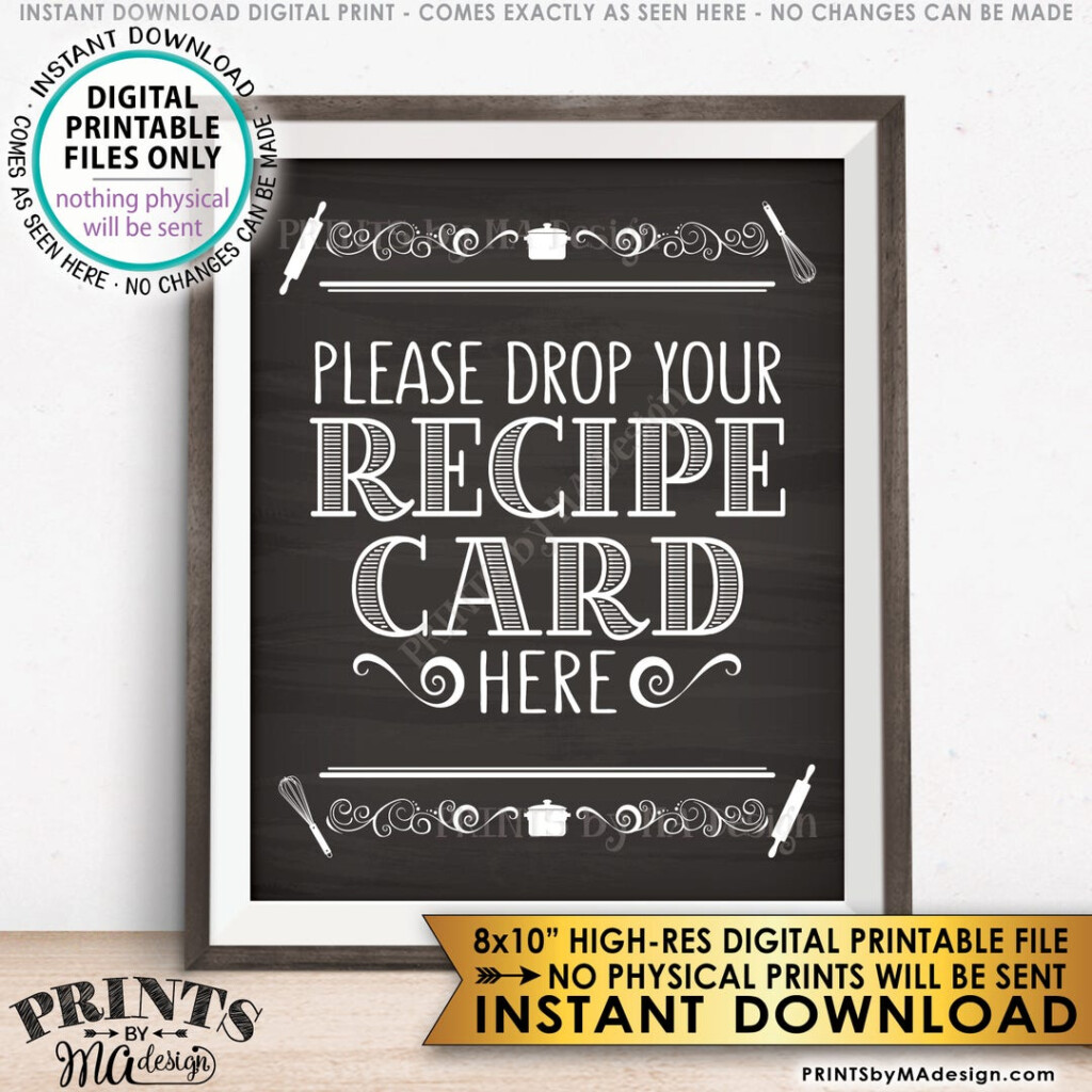 Drop Your Recipe Card Here Sign Recipe Card Drop off Wedding Bridal 