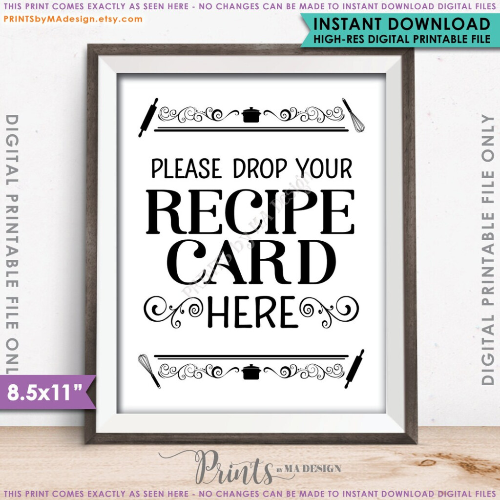 Drop Your Recipe Card Here Sign Recipe Card Drop off Wedding Shower 