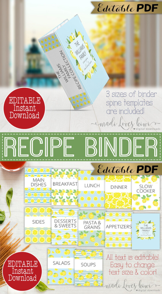 Editable Recipe Book Template Printable Lemon Binder Cover Etsy Artofit