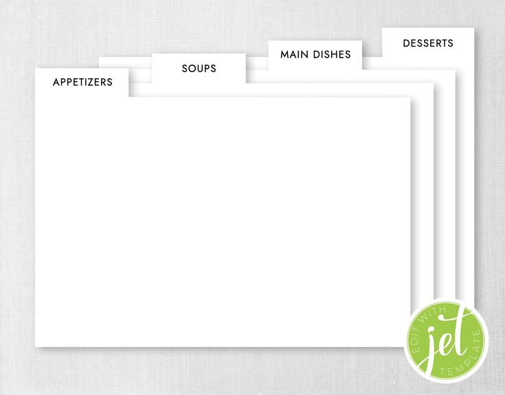 Editable Recipe Card Dividers 4x6 And 5x7 Recipe Card Dividers 