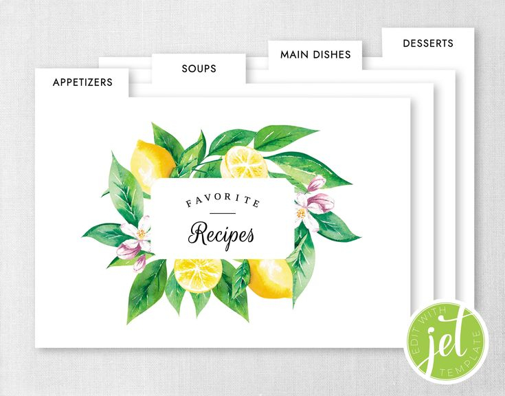 Editable Recipe Card Dividers 4x6 And 5x7 Recipe Card Dividers 