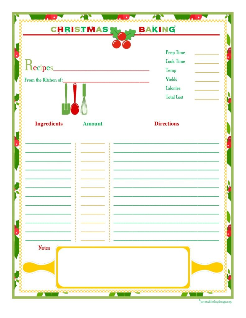 Free Christmas Recipe Card Template Printable Templates Free