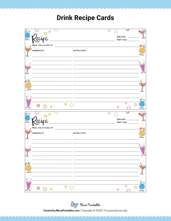 Free Printable Drink Recipe Cards The Cards Are Editable In Adobe 
