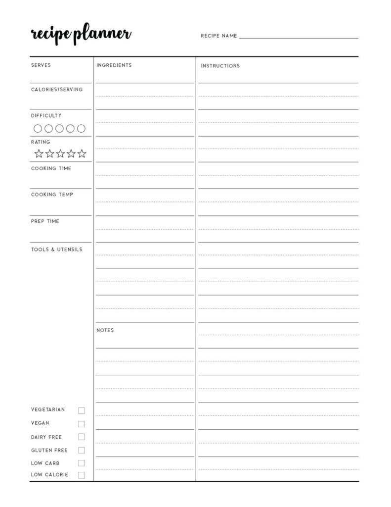 Free Printable Recipe Templates World Of Printables