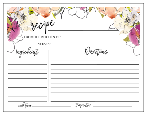Get Organized With Printable Floral Recipe Cards