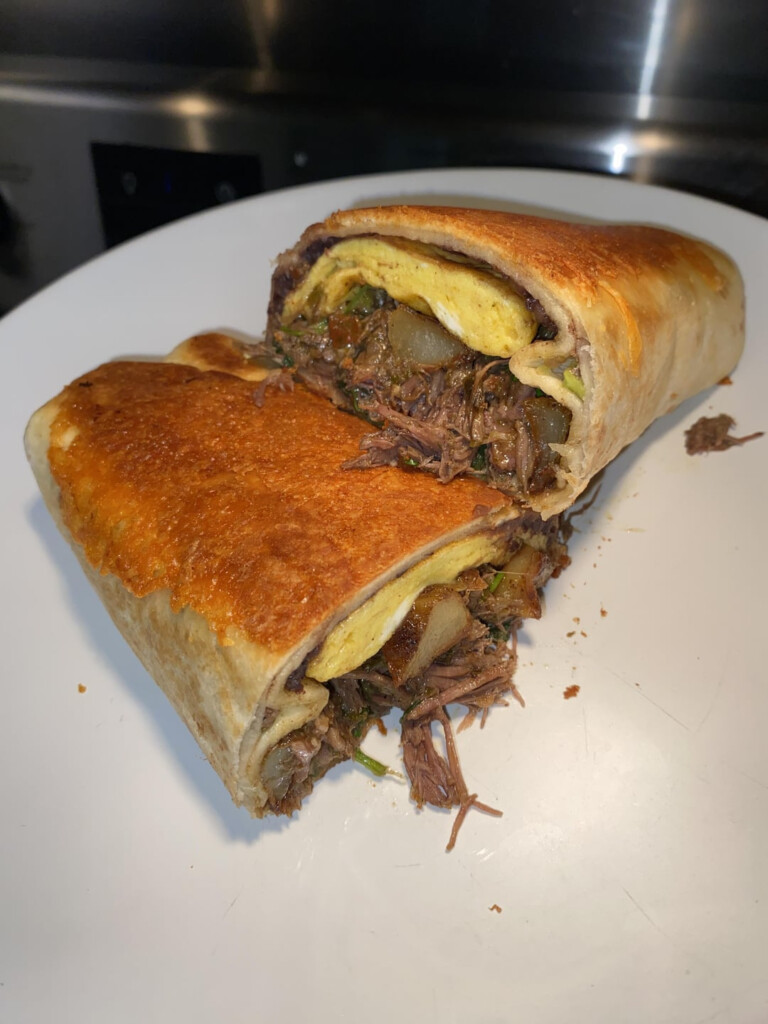  Homemade Cheese Crusted Barbacoa Breakfast Burrito Dining And Cooking