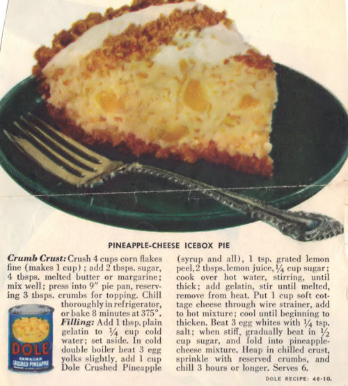 Pineapple Cheese Icebox Pie Recipe Clipping RecipeCurio