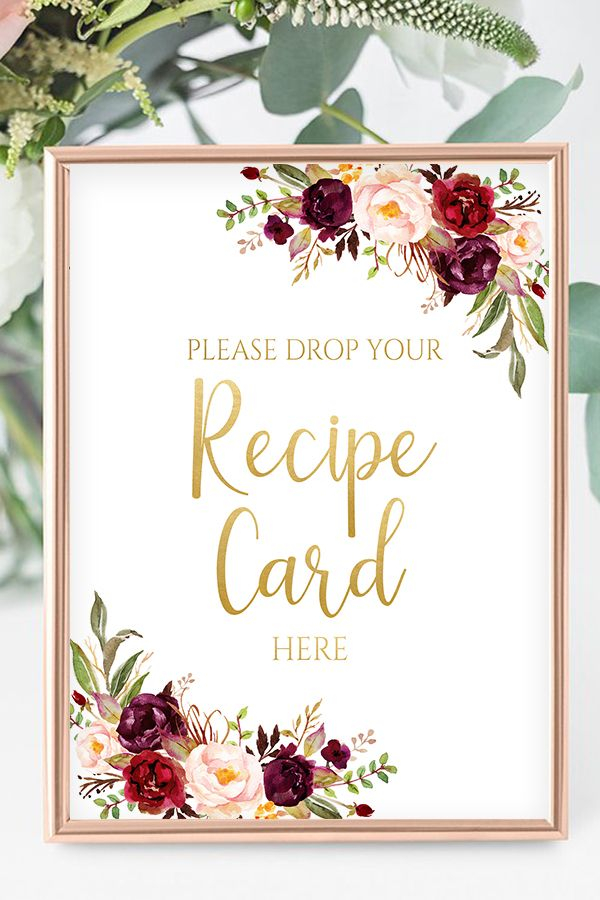 Please Drop Your Recipe Card Here Sign Recipe Card Drop Decor Bridal 