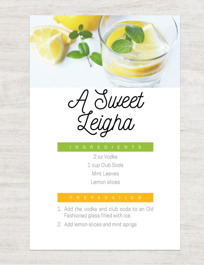 Printable Cocktail Recipe Template For Adobe Indesign Instant Download 