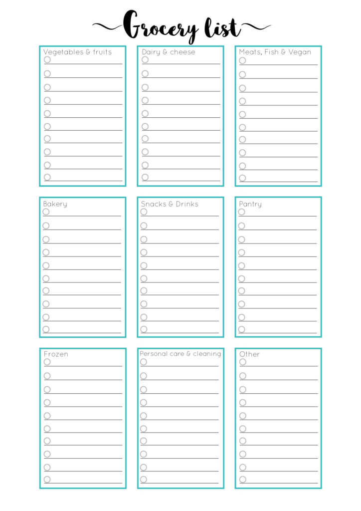 Printable Grocery List With Categories