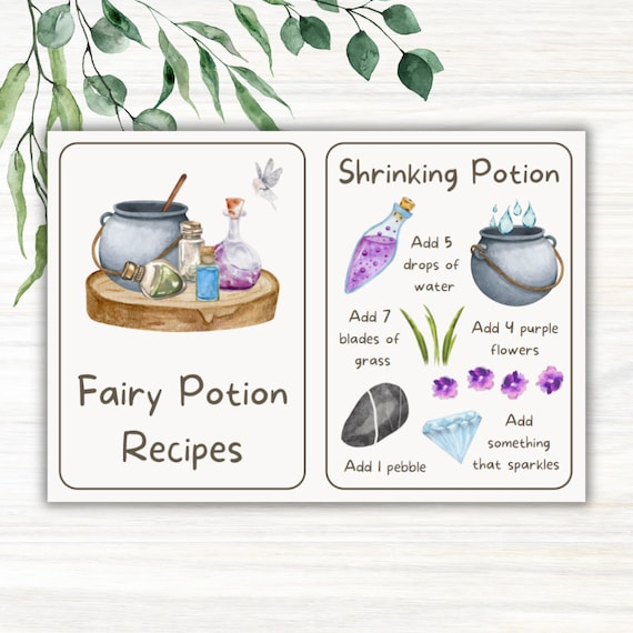 Printable Mud Kitchen Recipe Cards Fairy Potions Educational 