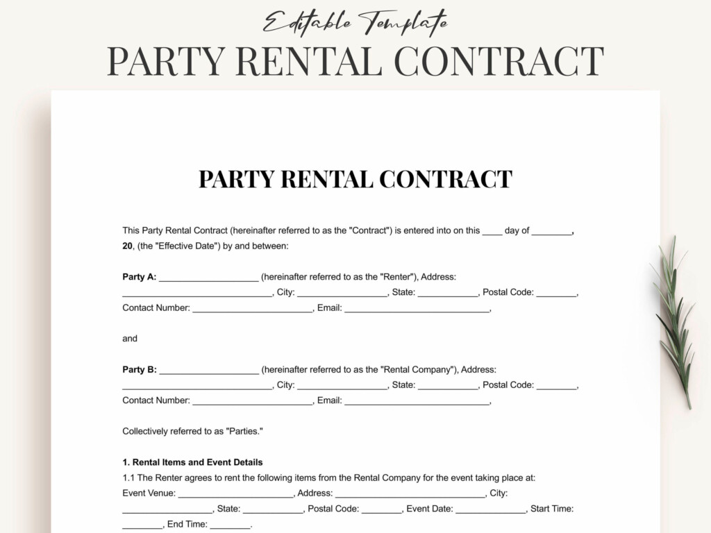 Printable Party Rental Contract Template Word PDF Premium Party Bogiolo