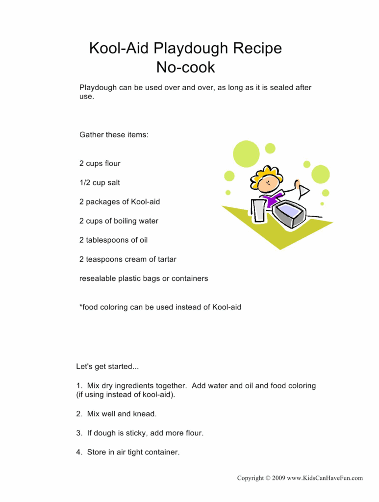 Printable Playdough Recipe