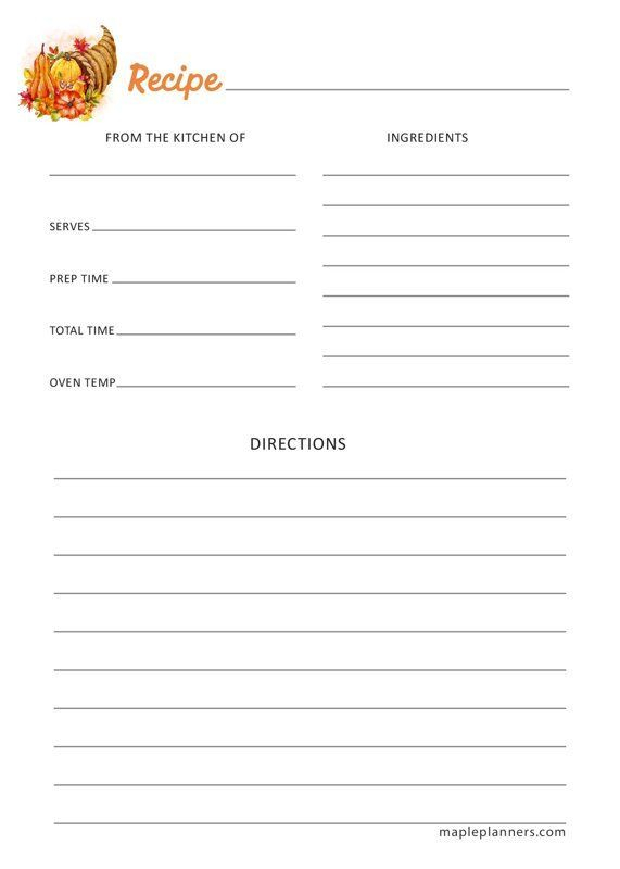 Printable Thanksgiving Recipe Card Template 5x7 Worksheets Library