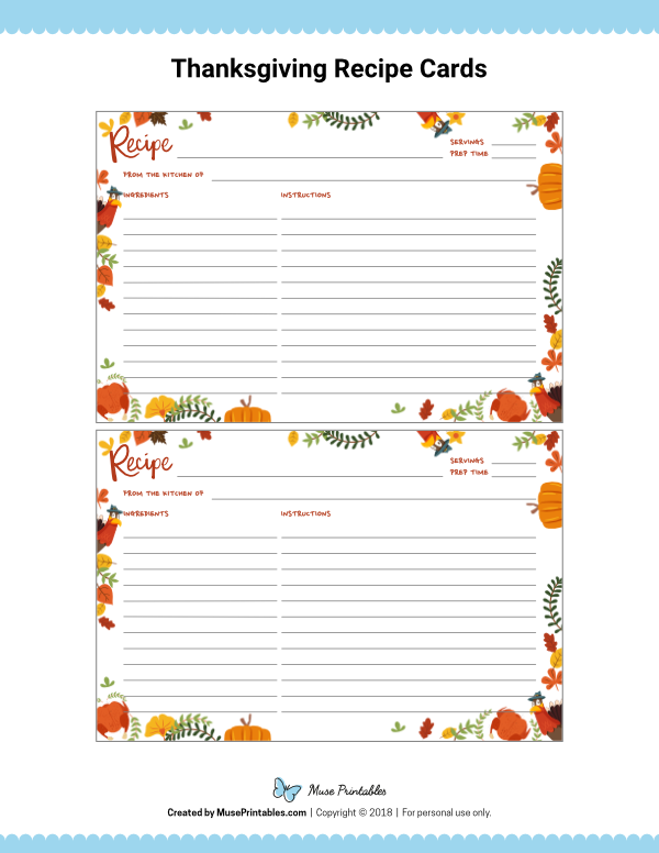 Printable Thanksgiving Recipe Cards