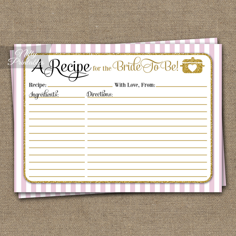 Recipe Card Printable Recipe Card Bridal Shower Printable Recipe Card 