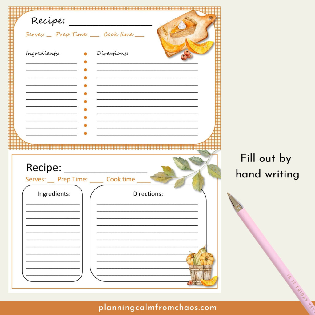 Recipe Card Printables Thanksgiving Feast Worksheets Library