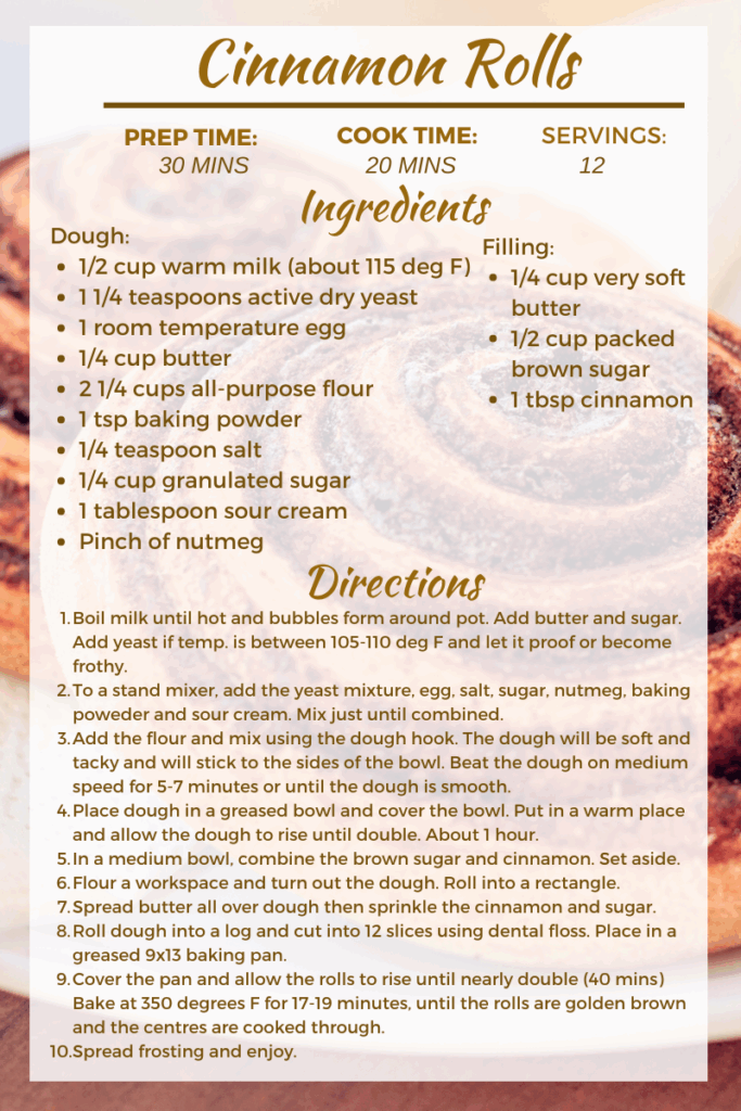 Cinnamon Rolls Recipe Card Recipe Cards Cinnamon Rolls Printable 