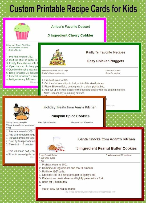 Custom Printable Recipe Cards For Kids Printable Recipe Cards 