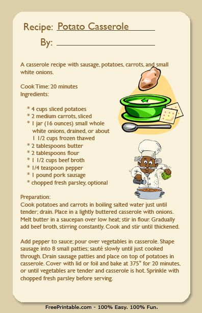 Customize Your Free Printable Potato Casserole Recipe Potato 