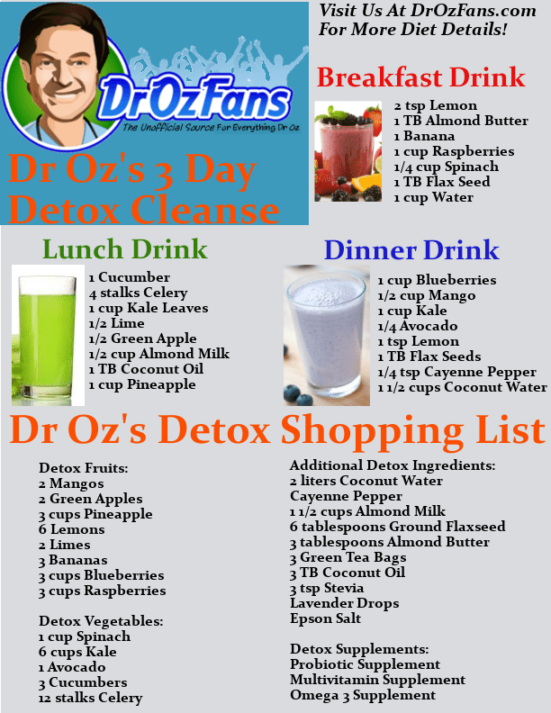 Dr Oz 39 s 3 Day Detox Cleanse Drink Recipes Printable Shopping List