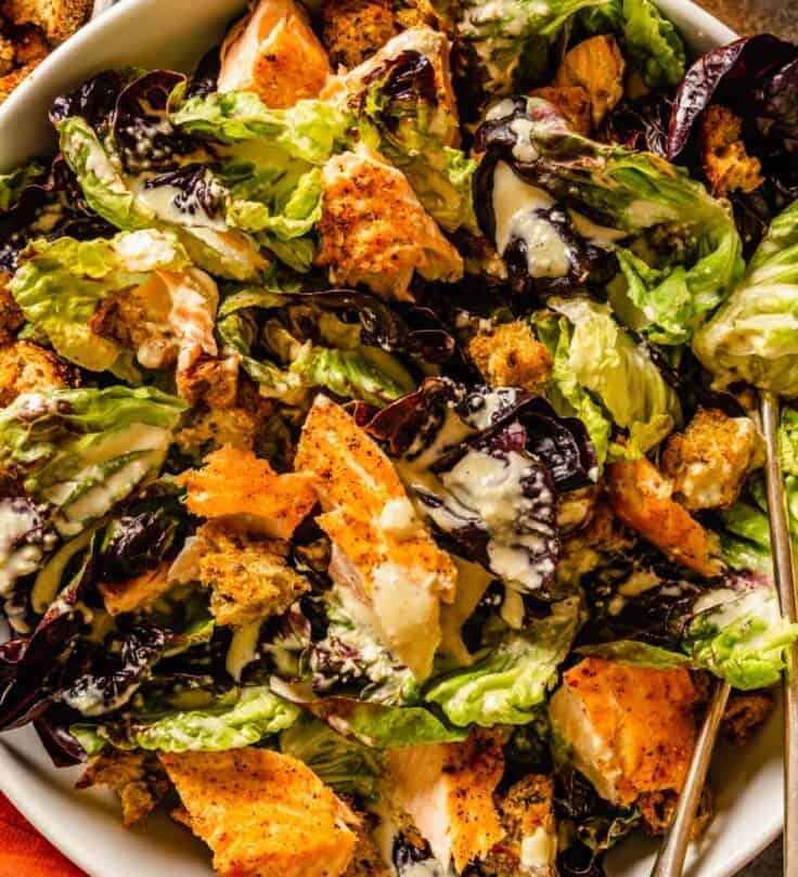 Easy Caesar Salad With Broiled Salmon