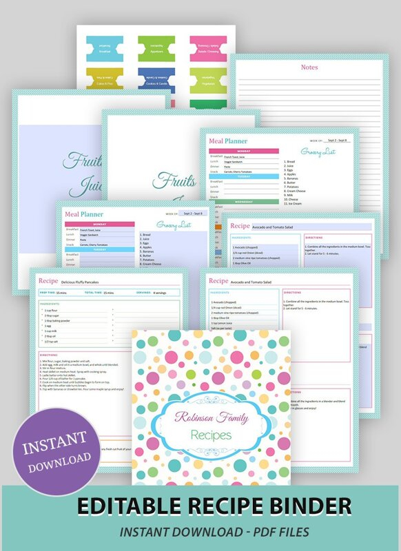 Editable Printable Recipe Binder Cook Book Printable Worksheets Library