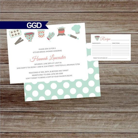 Kitchen Shower Invitation With Recipe Card 2 Sided Invite Kitchen 