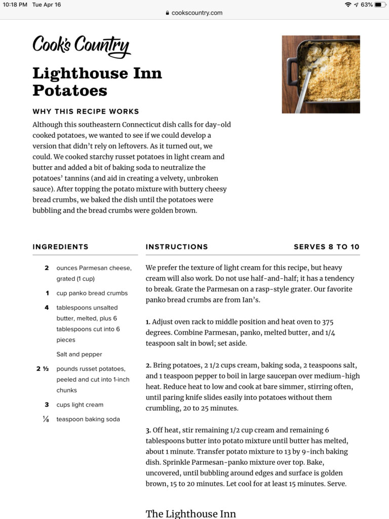 Lighthouse Inn Potatoes Printable Recipe Banana breads