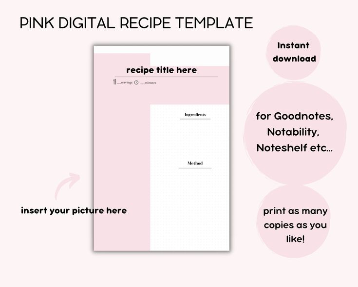 Minimalist Recipes Template Digital Recipe Template Printable Recipe 