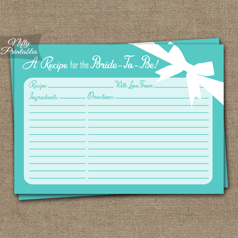 Printable Bridal Shower Recipe Cards Tiffany Blue