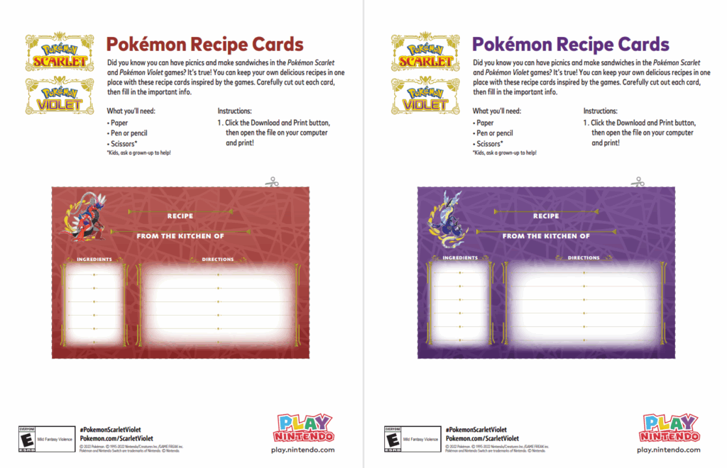 Printable Crafts Recipe Cards Inspired By Pok mon Play Nintendo 