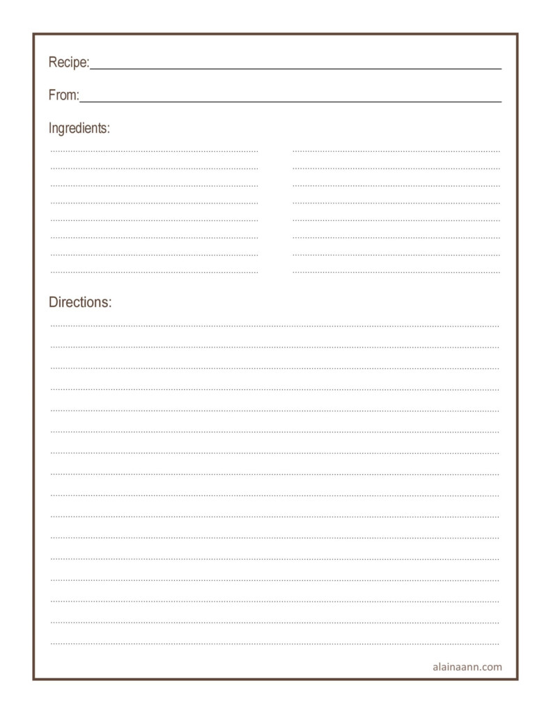 Printable Free Full Page Recipe Templates For Word