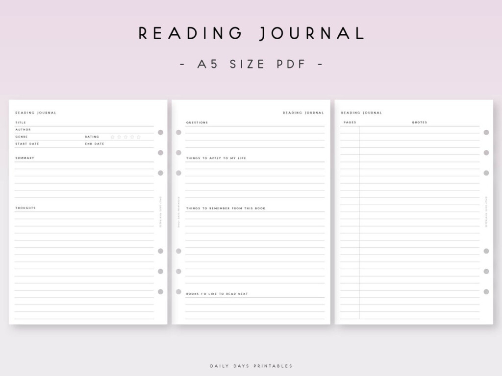 Printable Reading Journal Insert A5 Book Review Template A5 Book 