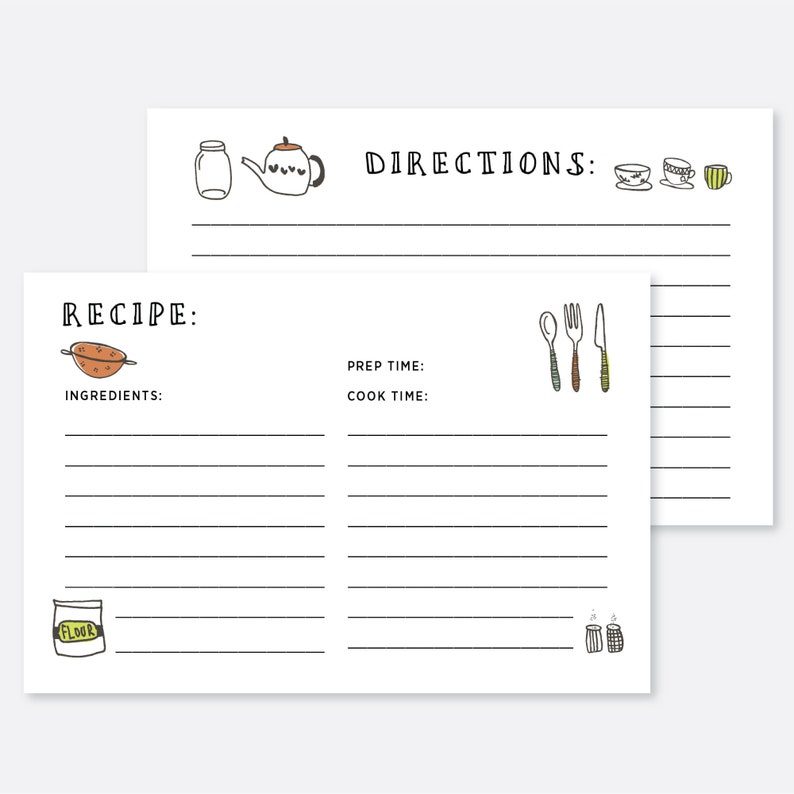 Printable Recipe Card Recipe Card Template 4x6 Kitchen Etsy