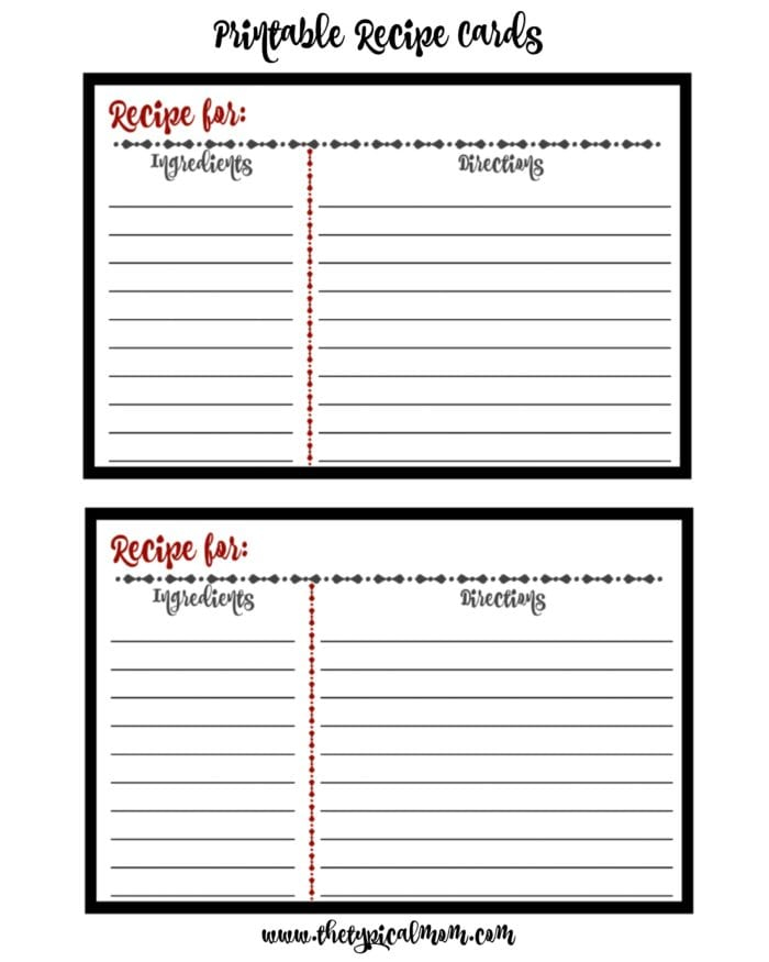 Printable Recipe Cards The Typical Mom