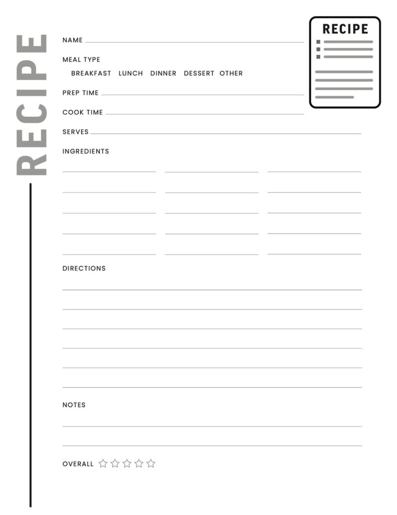 Printable Recipe Journal Template Cooking Notes Chef Notes DIY Cook 