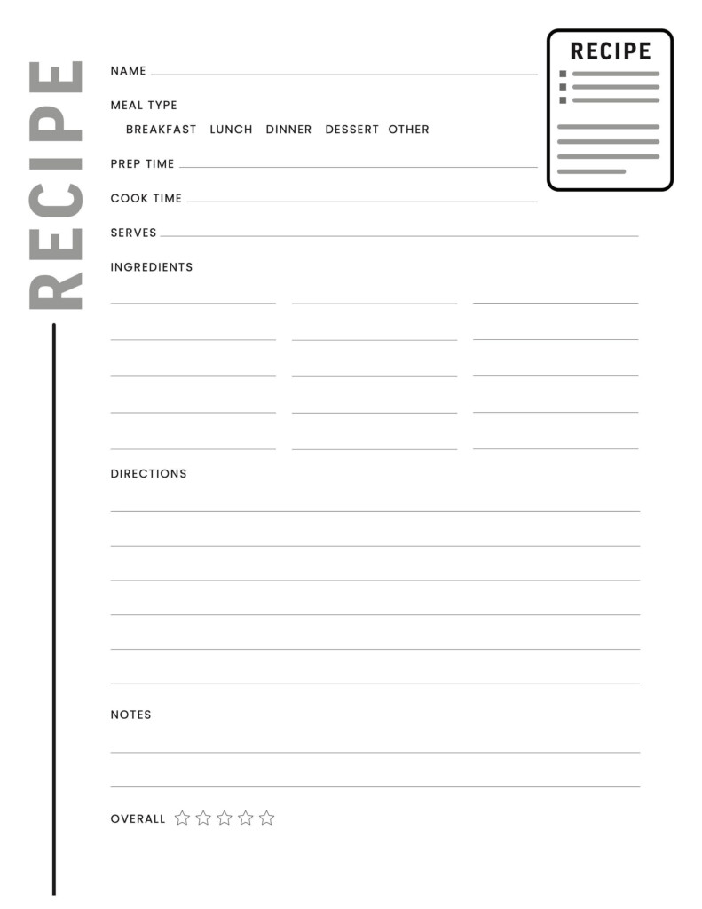 Printable Recipe Journal Template Cooking Notes Chef Notes DIY Cook 