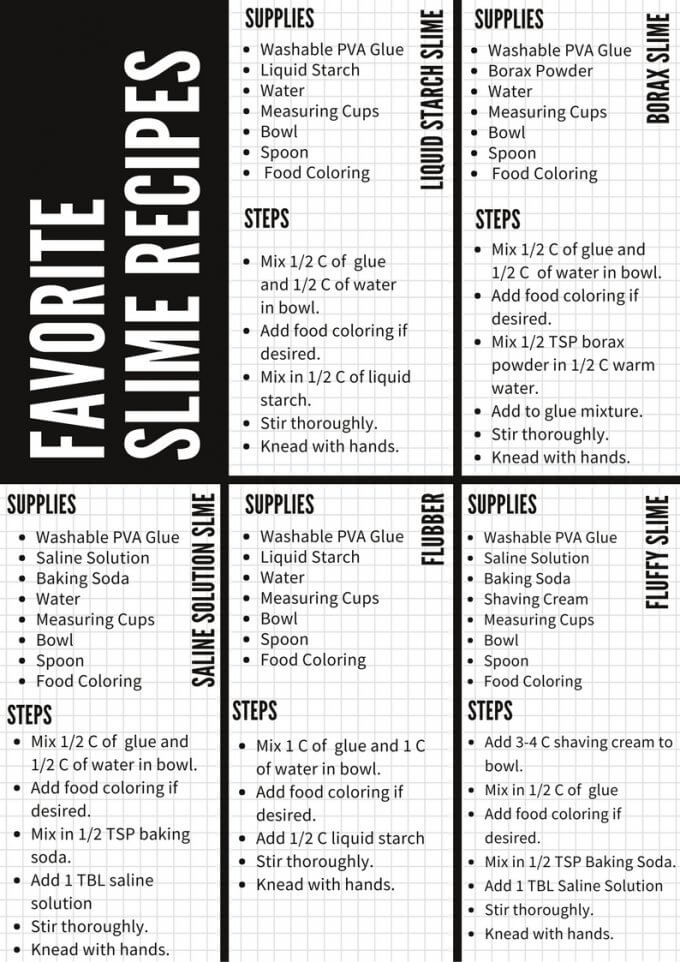 Printable Slime Recipes For Kids Science Activities