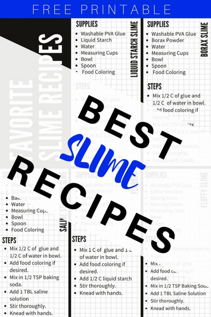 Printable Slime Recipes For Kids Science Activities