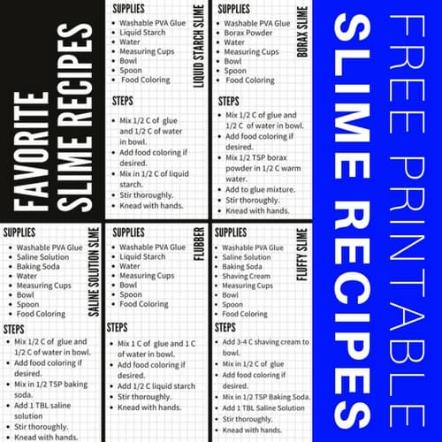 Printable Slime Recipes For Kids Science Activities