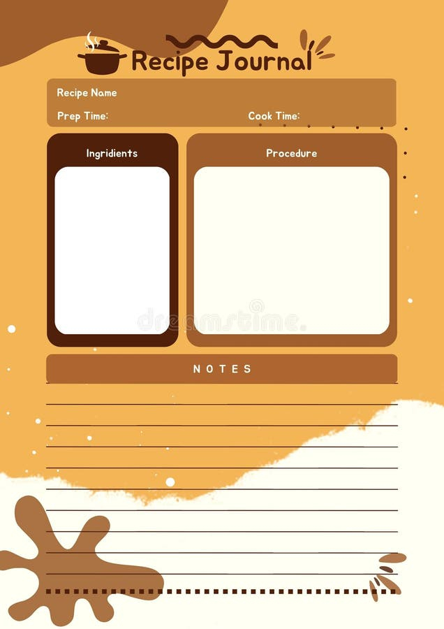 Recipe Journal Planner Digital Planning Insert Sheet Printable Page 