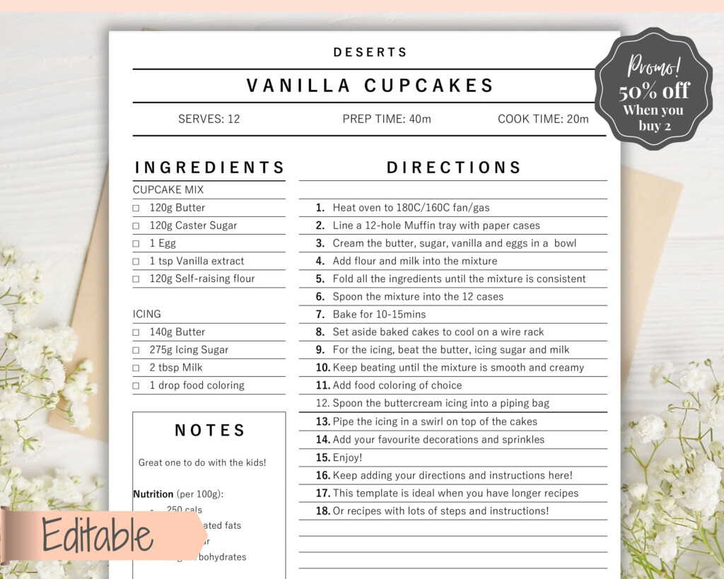 Recipe Sheet Template EDITABLE Recipe Book Template Recipe Etsy