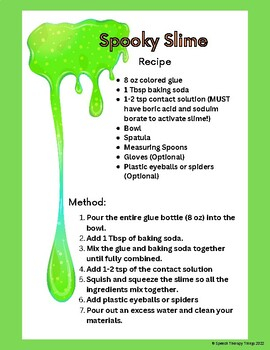 Slime Recipe Cards TPT Worksheets Library
