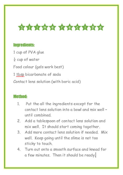 Slime Recipe TPT Worksheets Library